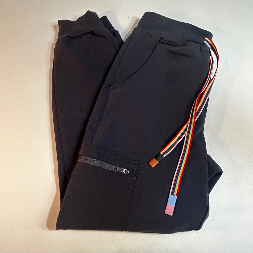 Figs Charcoal Jogger Pants with Rainbow Drawstrings